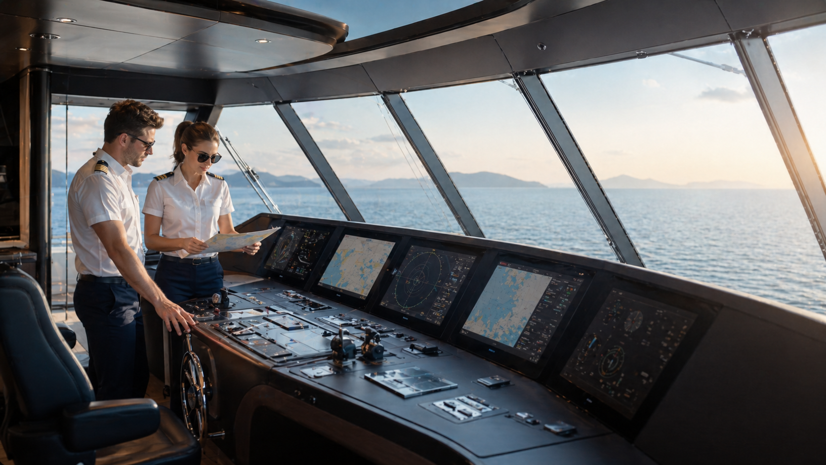 Superyacht wheelhouse and bridge for leadership and operations